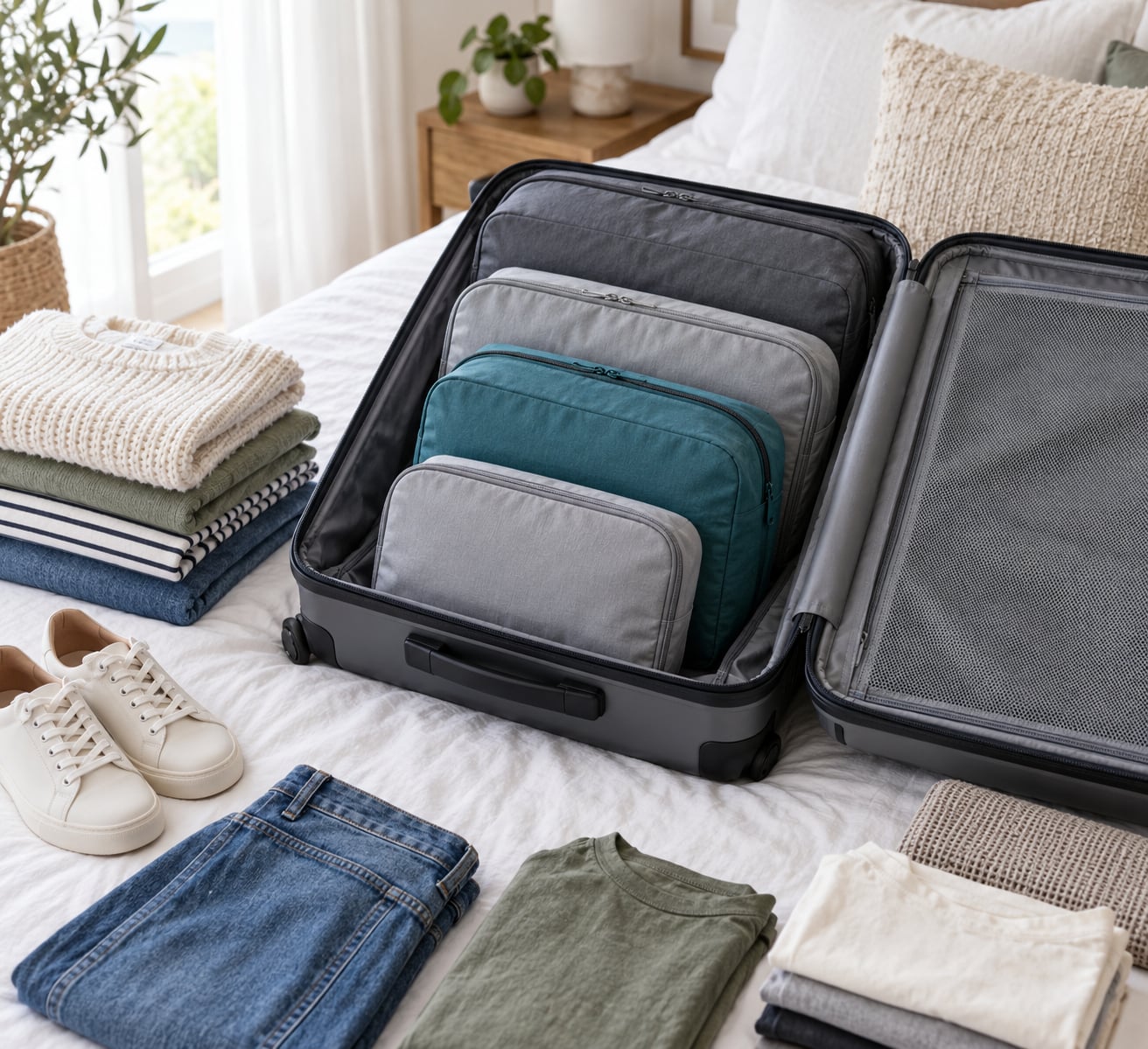 how to organize a suitcase with packing cubes
