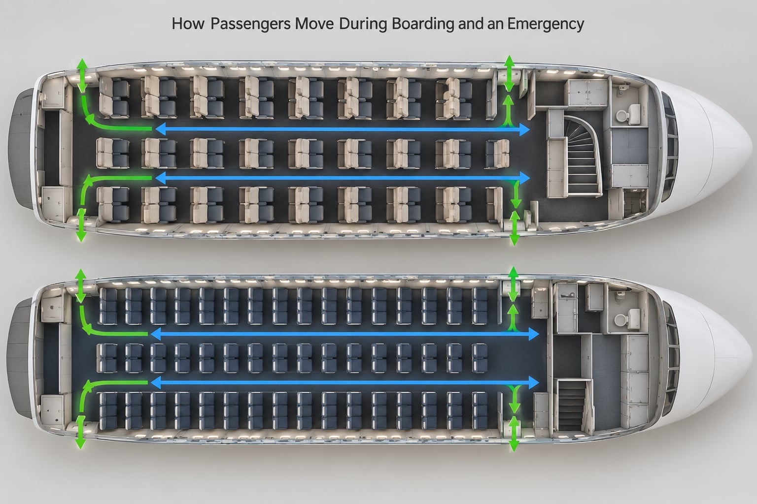How Passengers Move During Boarding and an Emergency