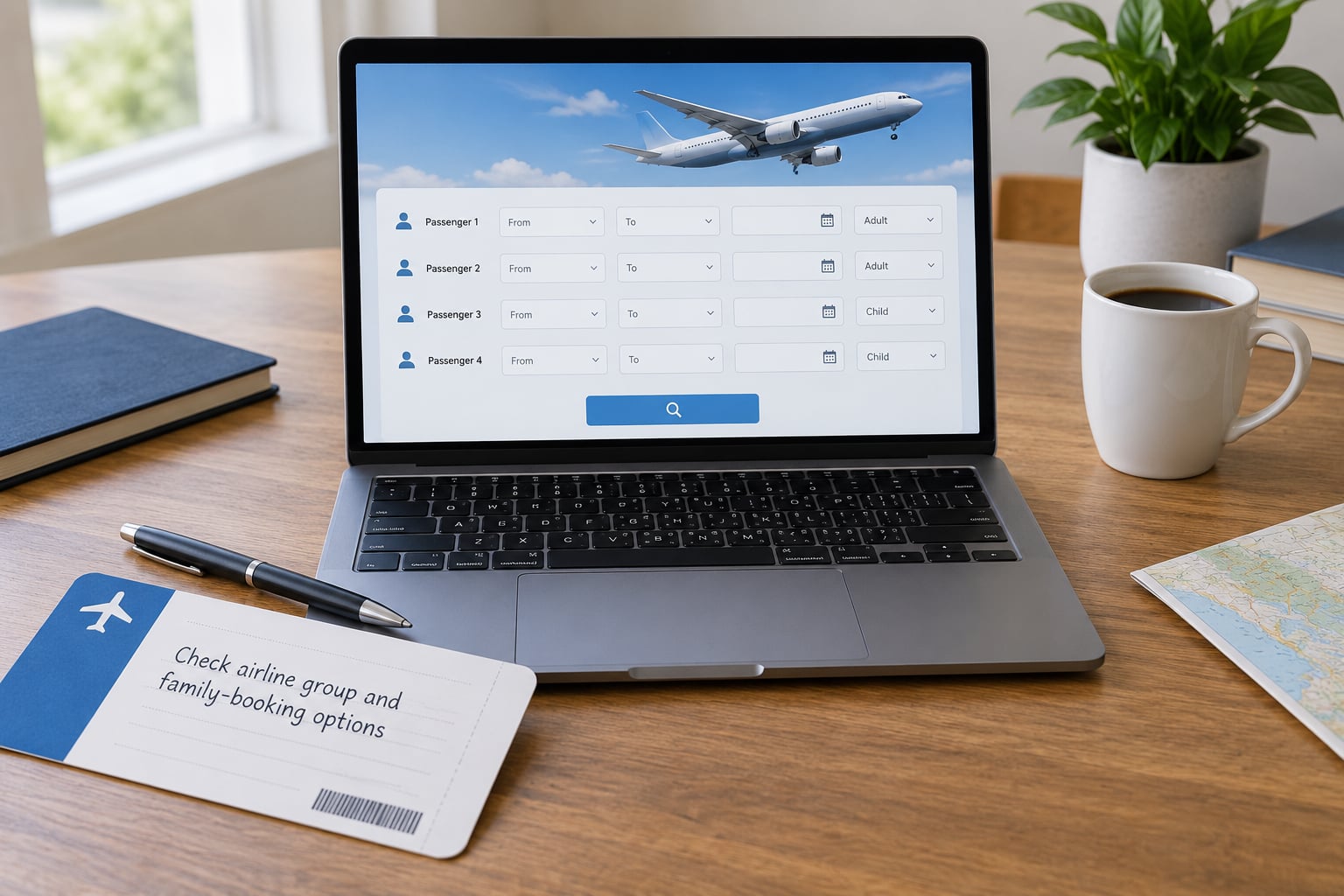 Check airline group and family-booking options
