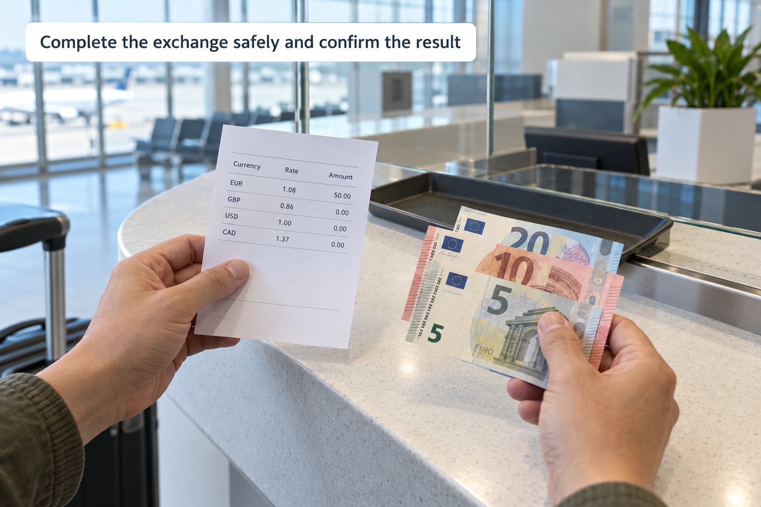 Complete the exchange safely and confirm the result
