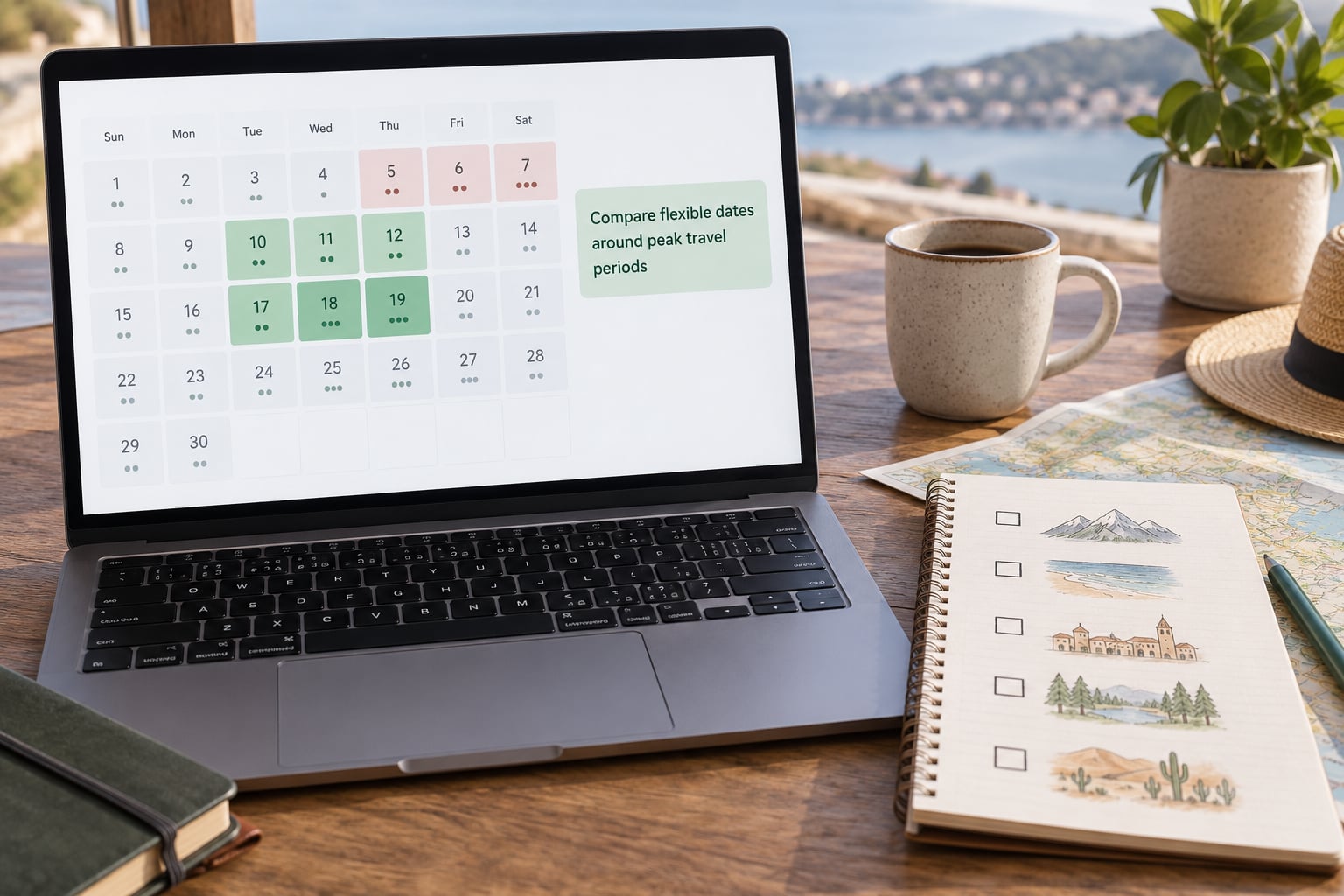 Compare flexible dates around peak travel periods