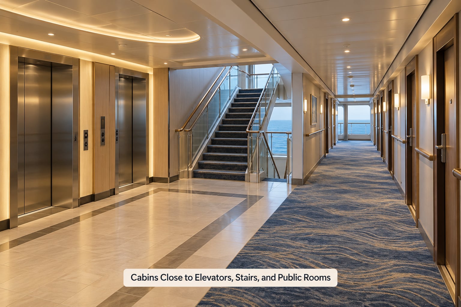 Cabins Close to Elevators, Stairs, and Public Rooms
